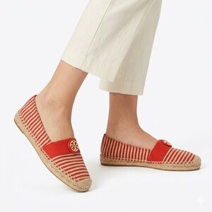 Tory Burch Red and White Striped Espadrilles Flats